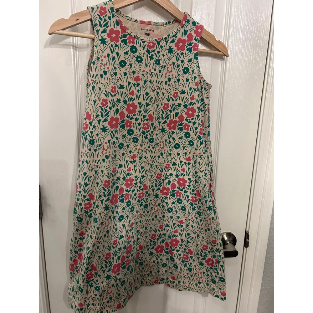 Marimekko Uniqlo Kids Floral Sleeveless A-Line Dress Pink‎ Green 9-10 k7041